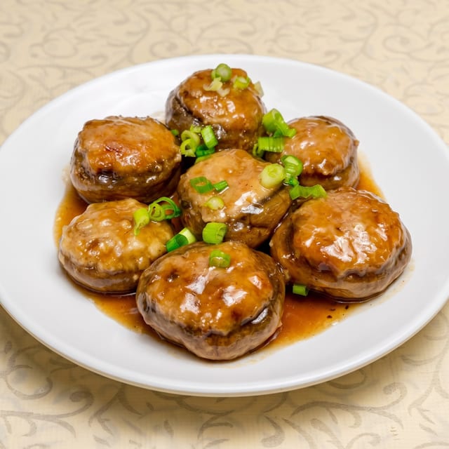 百花煎釀蘑菇 [Stuffed Mushroom Caps with Pork & Shrimp] Lunch.