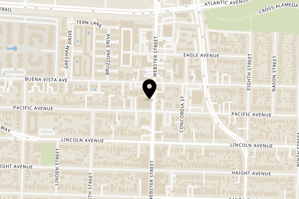 Map showing the location of East Ocean Seafood Restaurant Alameda on 1713 Webster St in Alameda